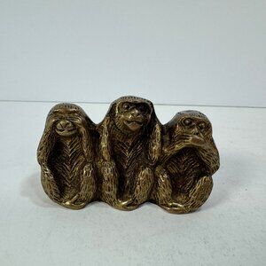 Vintage Trio Wise Monkeys Sitting Together Small 1.5" tall
